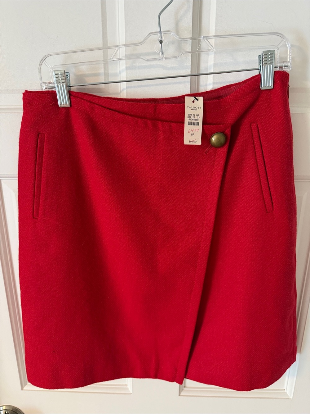 NWT Talbots Red Wool Blend Faux Wrap Mini Skirt Size 8 petite
